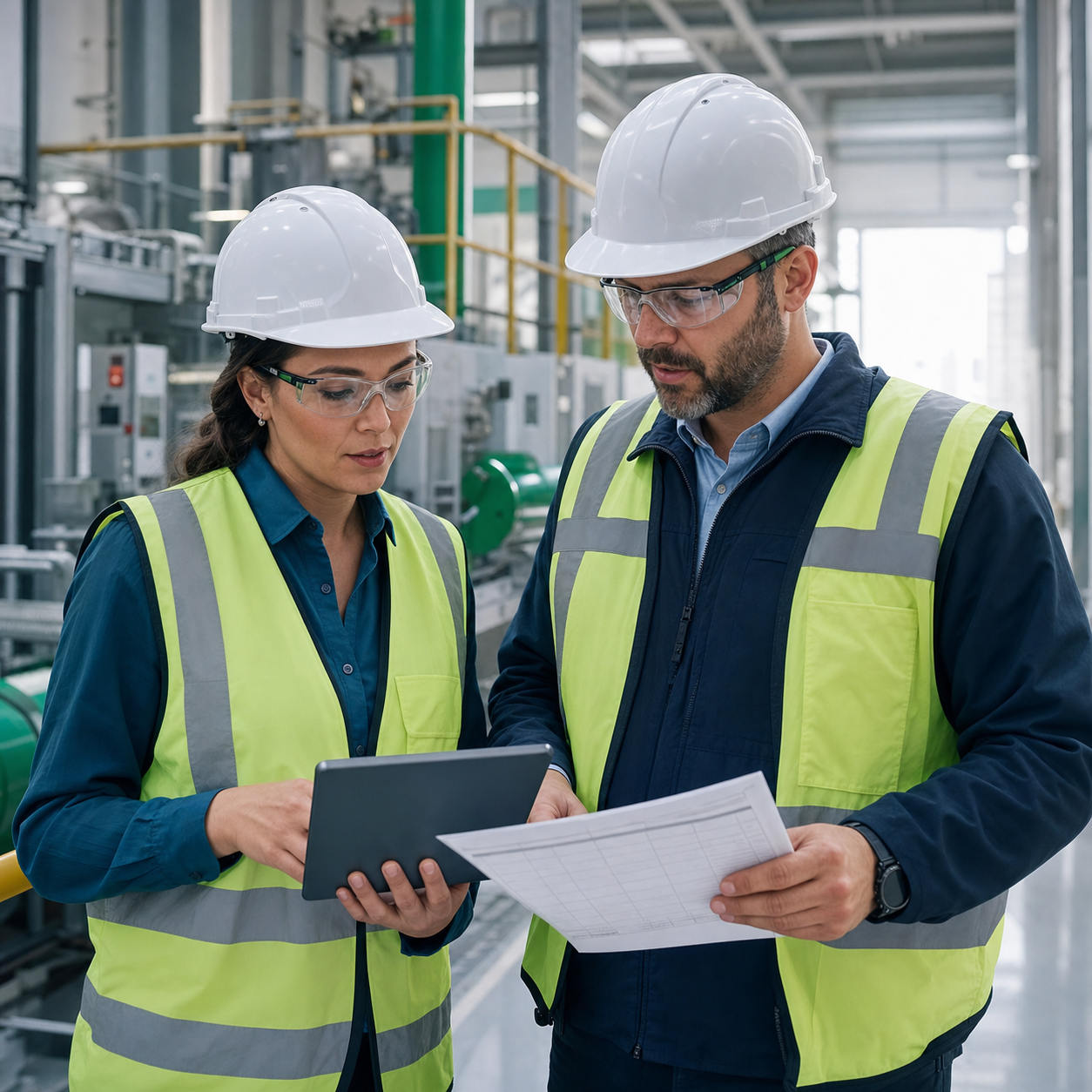 Industrial professionals reviewing an integrated management system